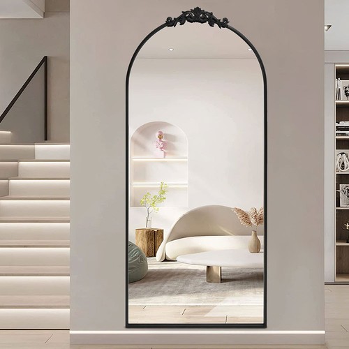 Black carved arch floor mirror - arch,